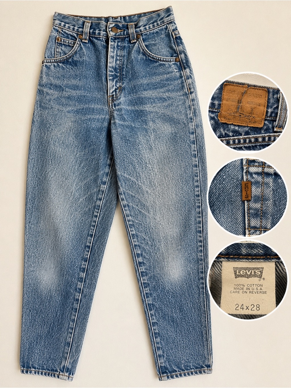 True Vintage Levi's Brown Tab Acid Wash High Rise Mom Jeans USA 24x29